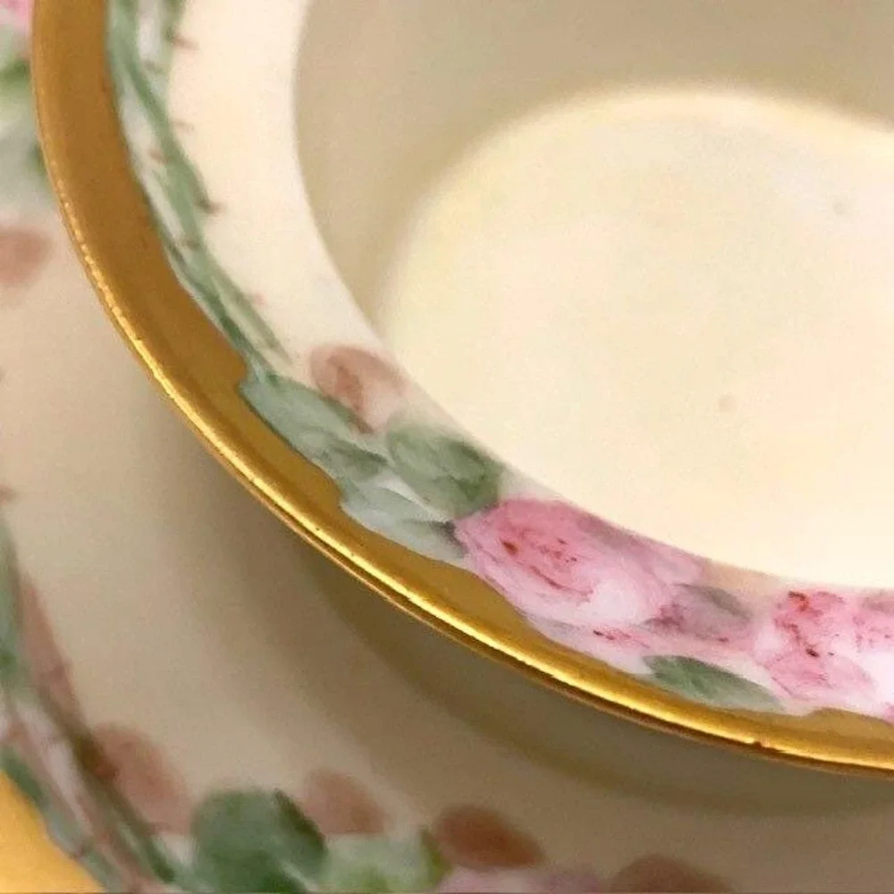 Antique Ramekin and Saucer Weimar Regency Side Dish Hand Painted Gold Rose VTG